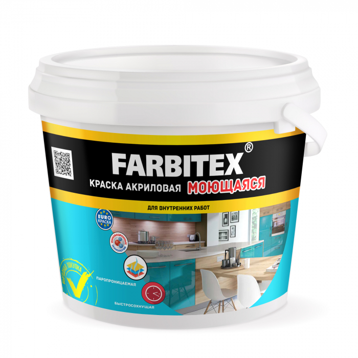 Краска в/д "FARBITEX" моющаяся д/внут.работ. 13кг/7,88л (под. 44 шт.) купить в липецке